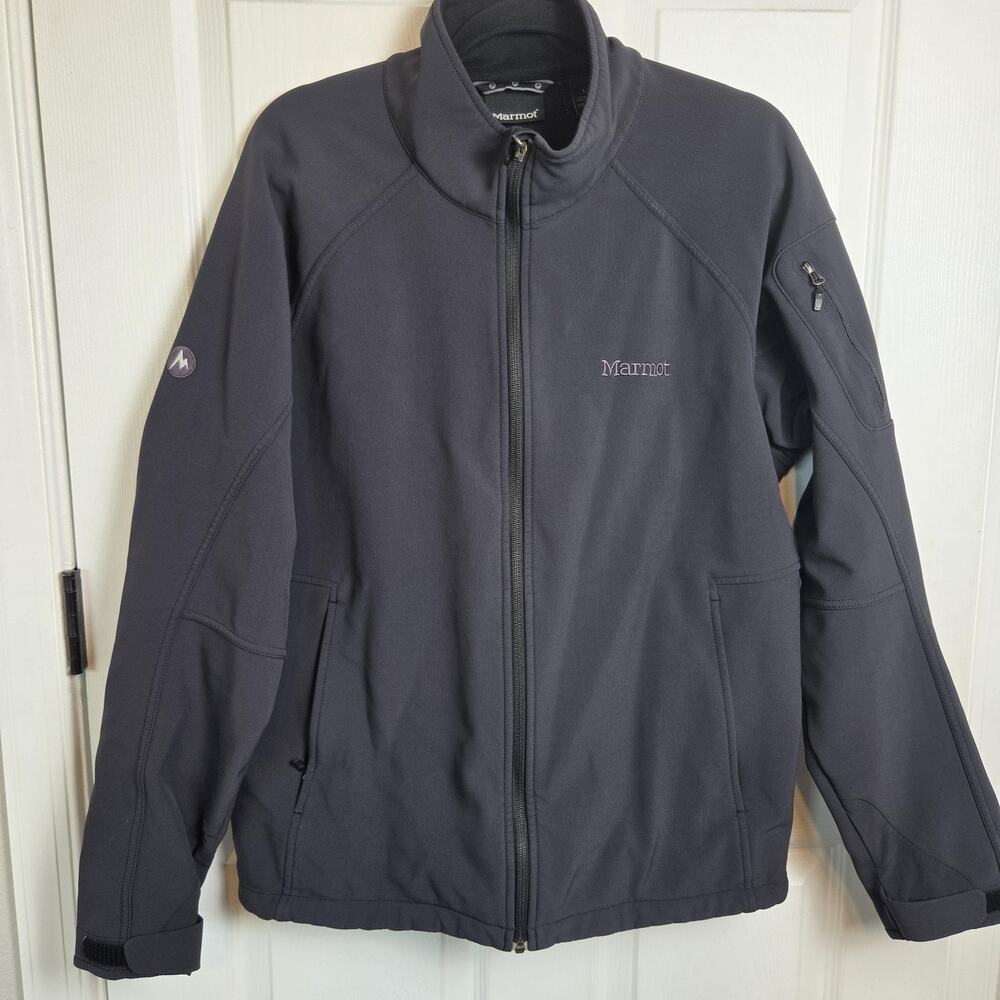 Marmot Jacket Mens Large Gray Softshell Fleece Lined Full Zip Hiking Outdoor
